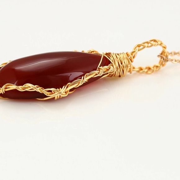 Natural Red Onyx Teardrop Handmade 18k Gold Plated Necklace - Picture 4 of 7